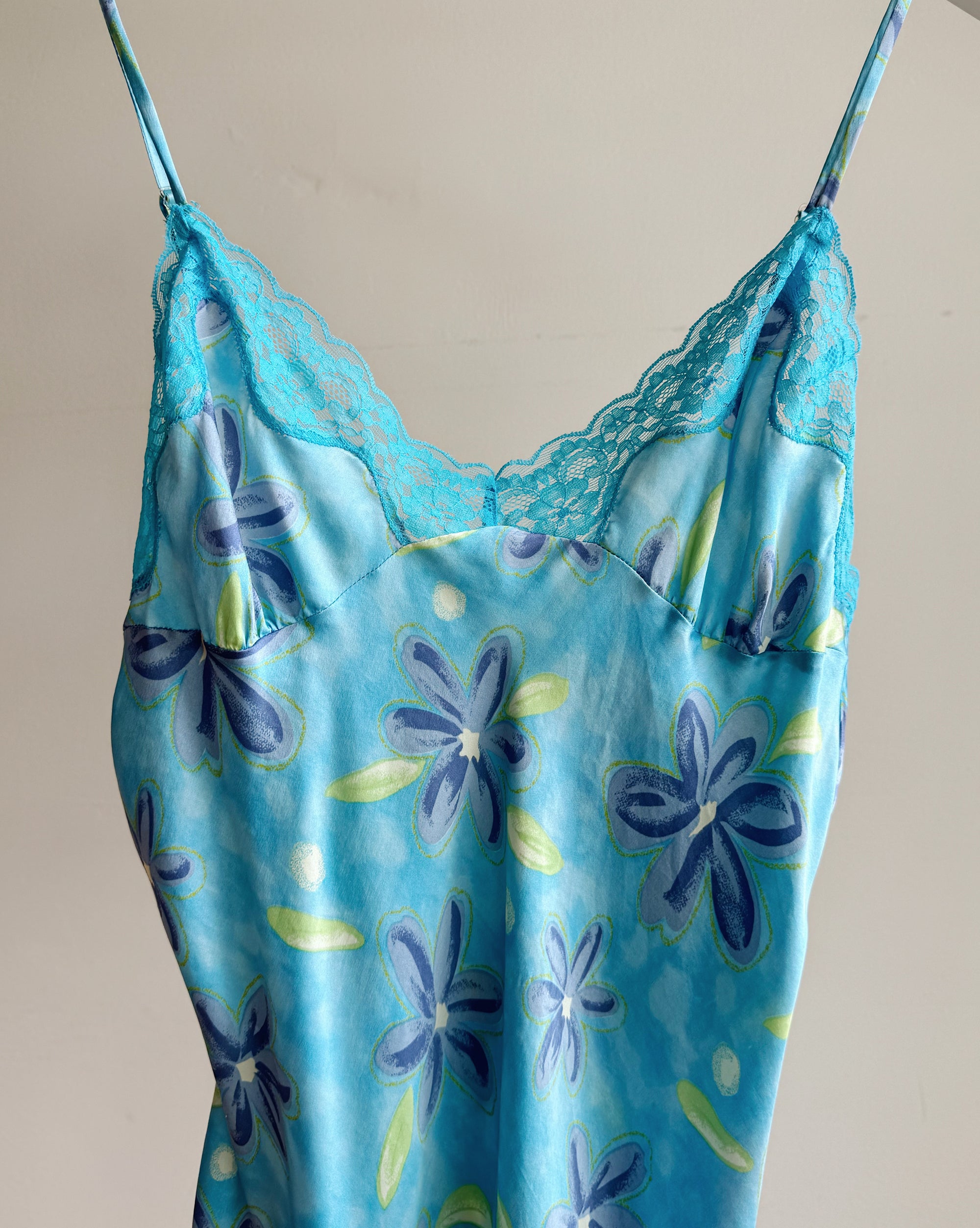 Aqua Floral Silk Slip Dress