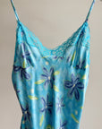 Aqua Floral Silk Slip Dress