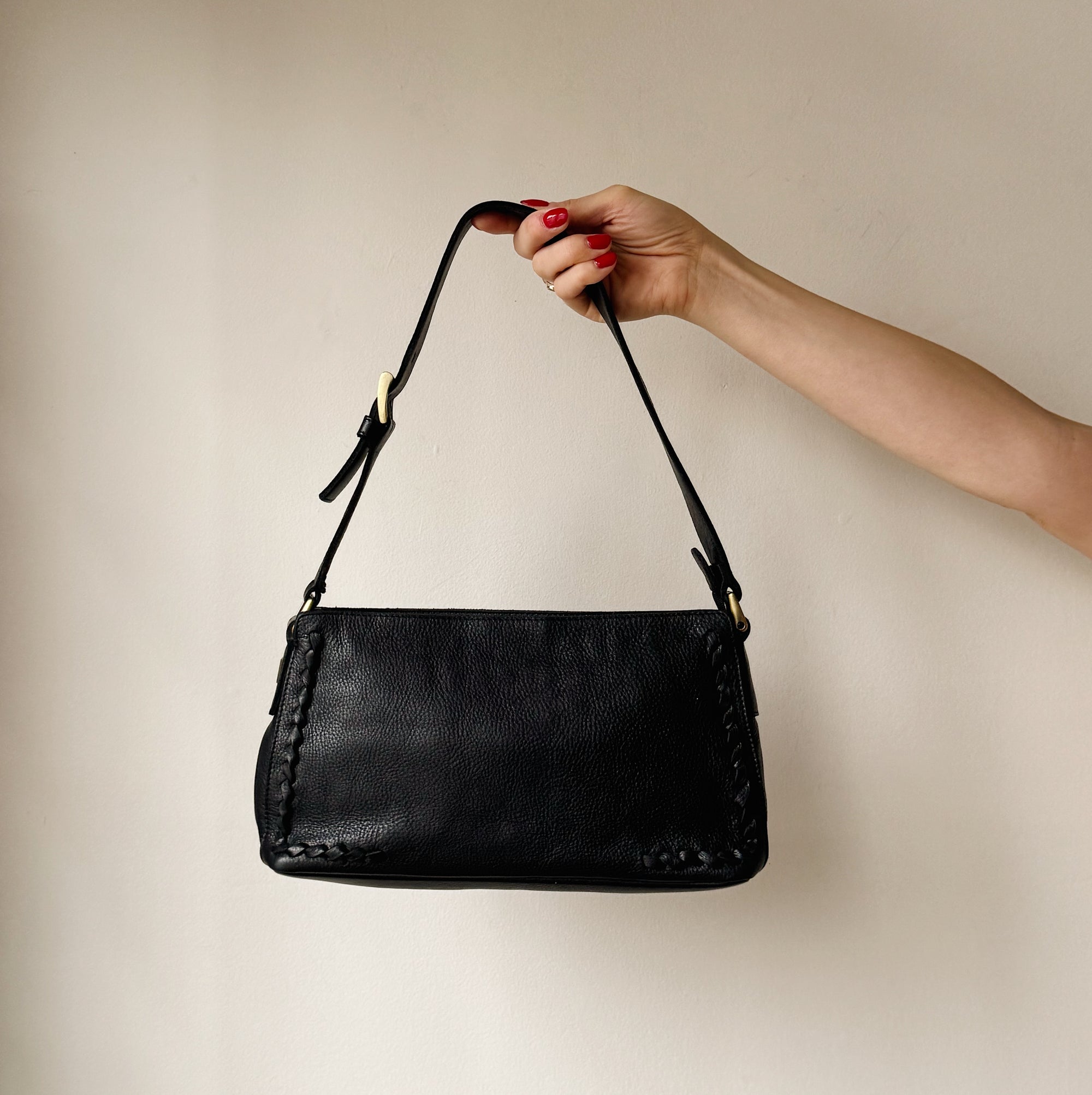 Soot Leather Braided Baguette Bag - Hey Jude