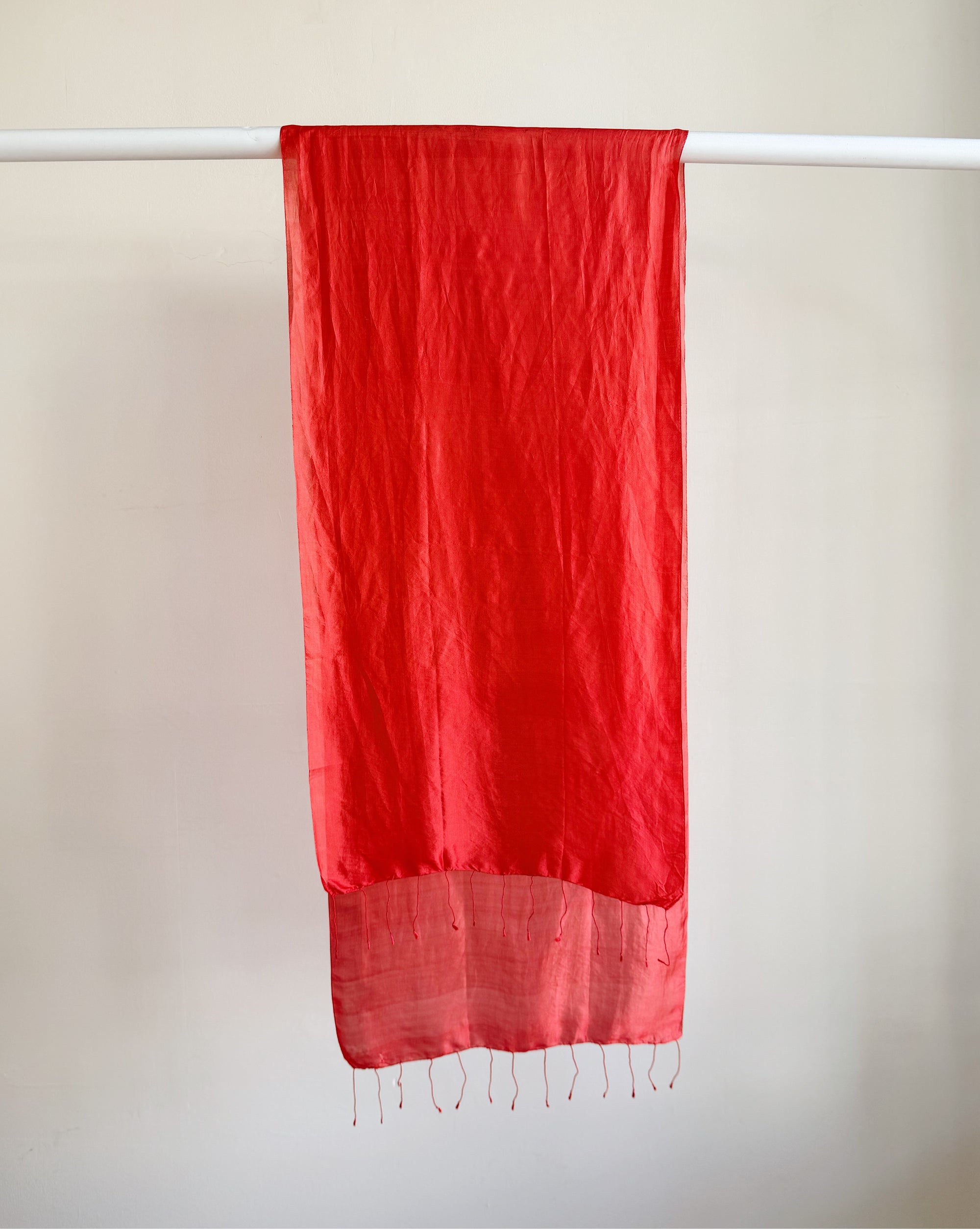 Tomato Silk Tassel Scarf