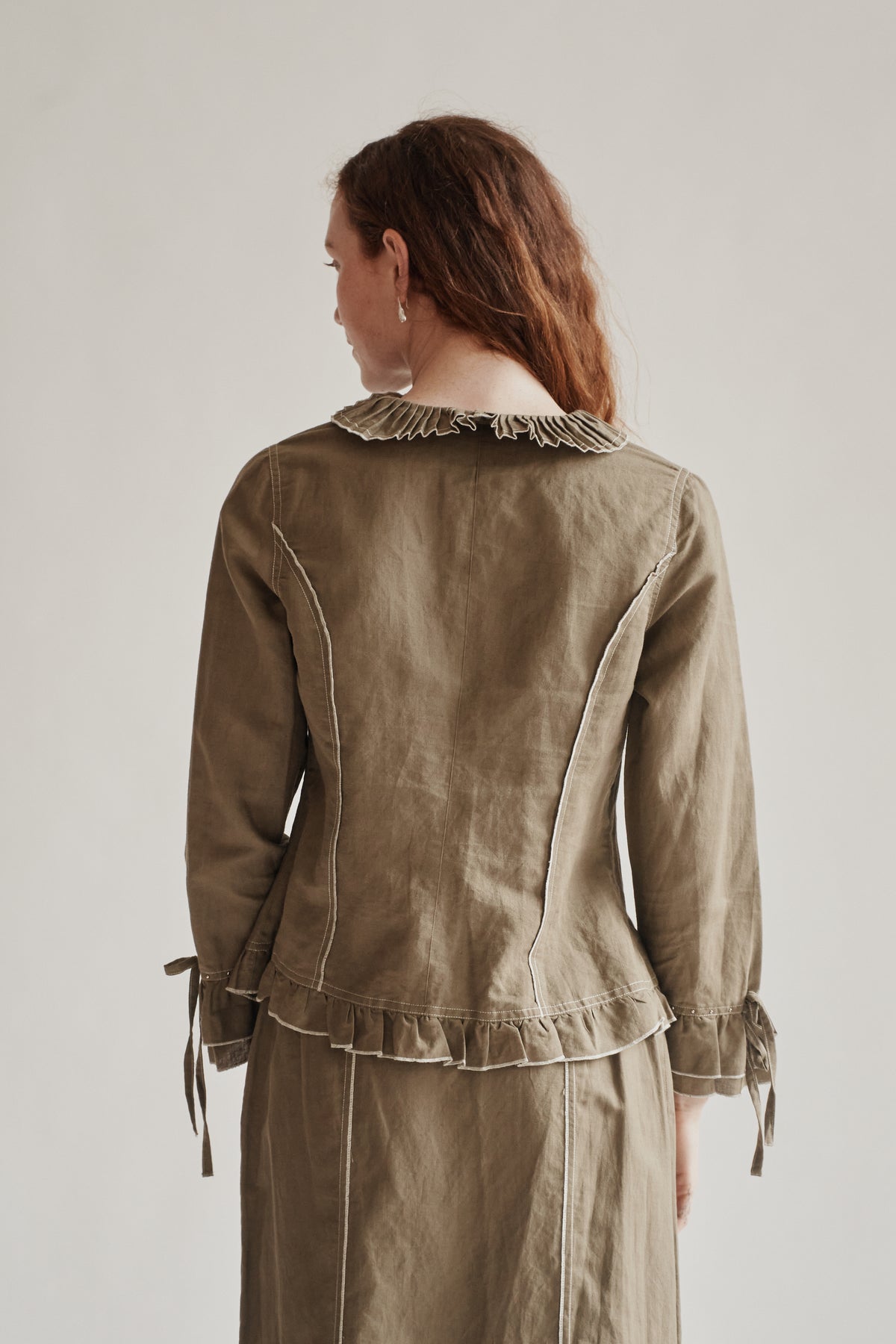Moss Cotton + Linen Studded Pleated Jacket