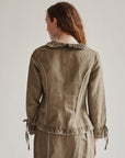 Moss Cotton + Linen Studded Pleated Jacket