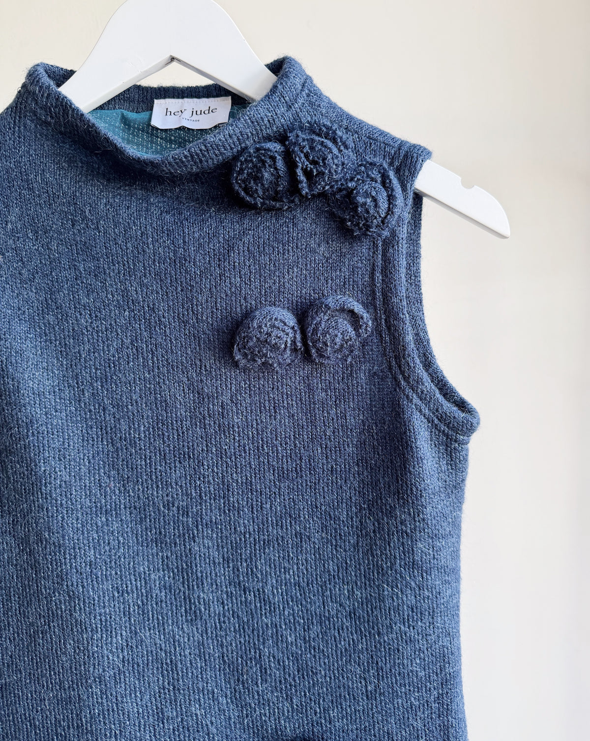 Dusty Blue Mohair Knit Rosette Top