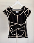 Black Short Sleeve Knit with Cream Piping