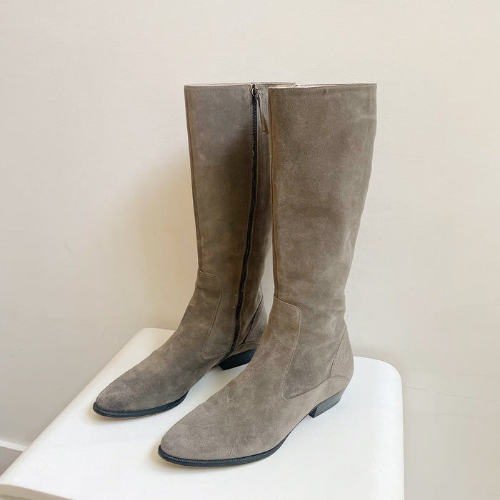 Grey Suede Knee High Boots size 9 9.5 Hey Jude
