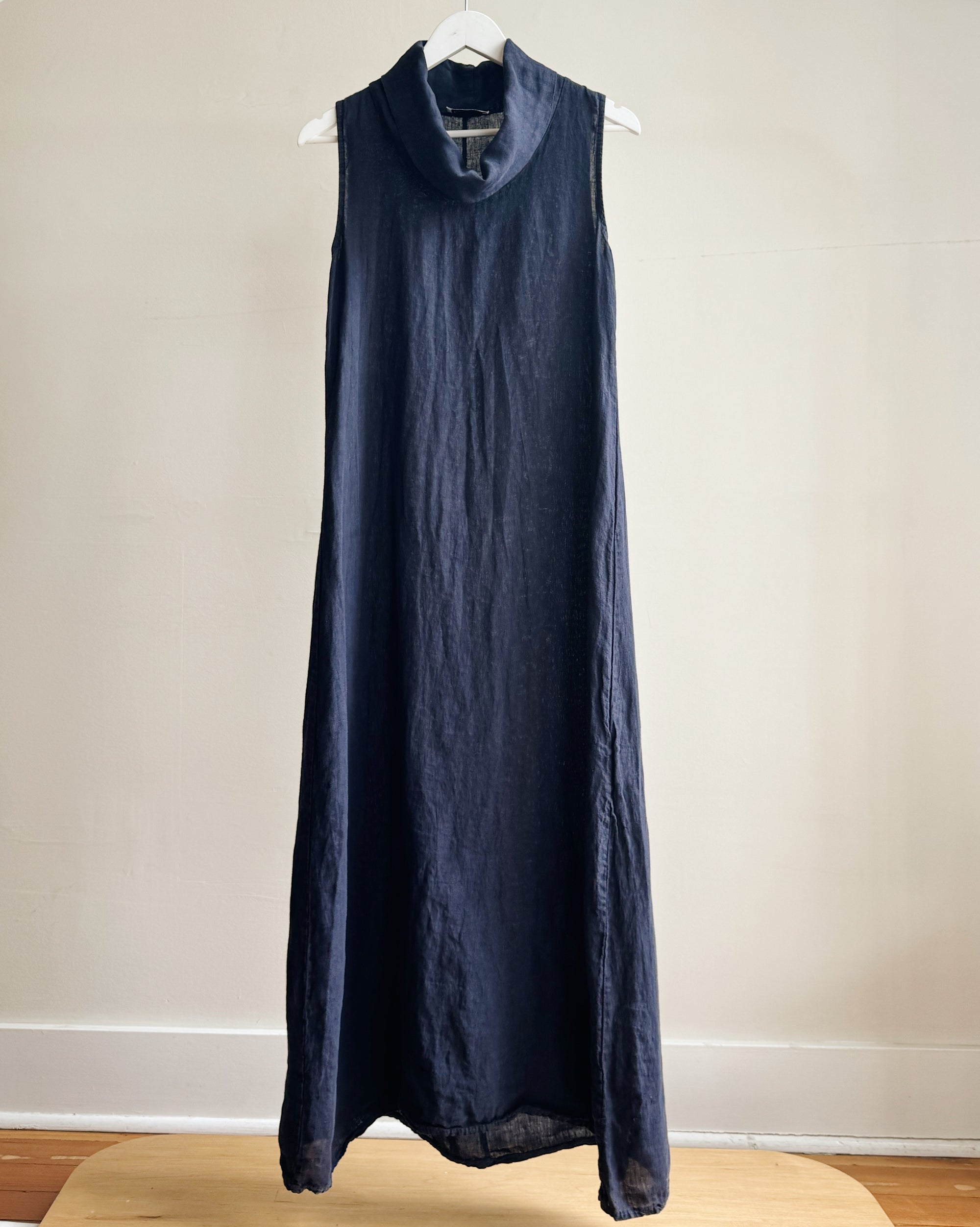 Navy Linen Cowl Neck Maxi Dress
