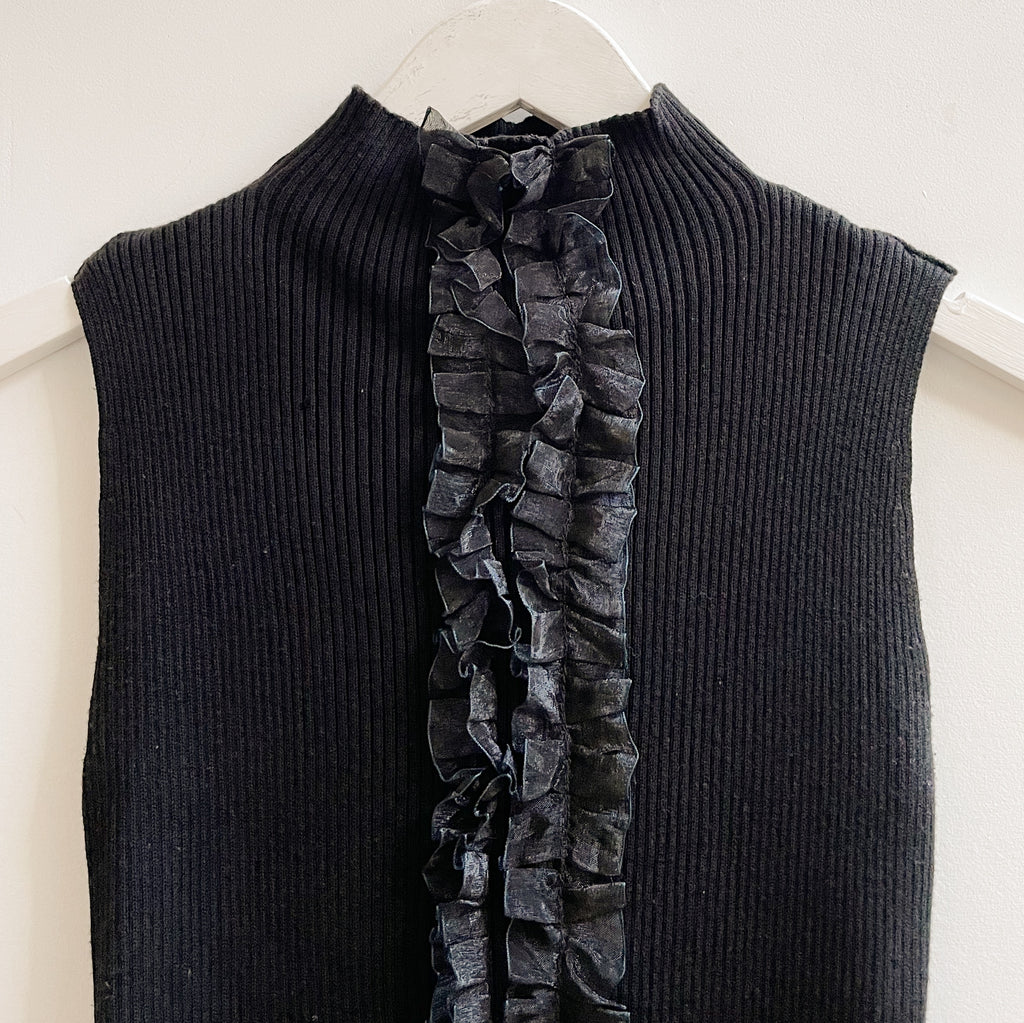 Black Ruffled Sleeveless Knit Top