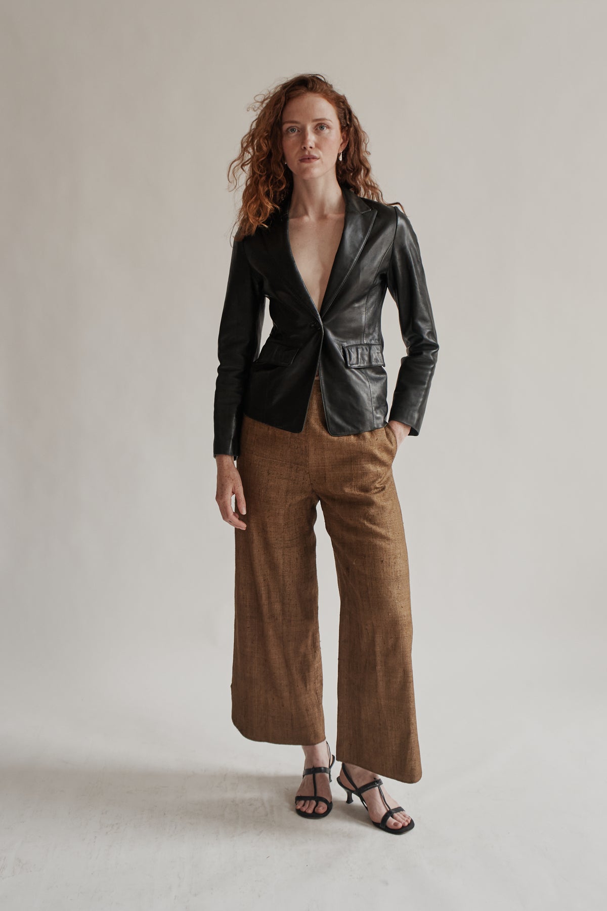 Ebony Tailored Leather Blazer Jacket