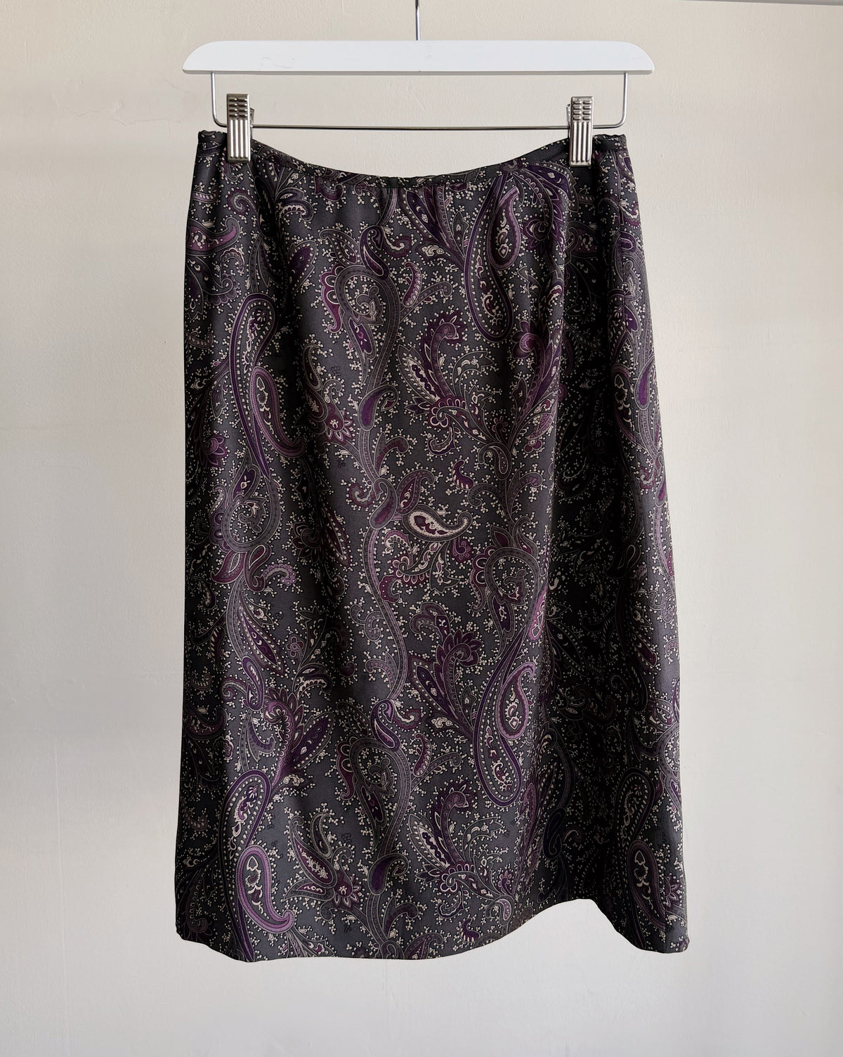 Amethyst Silk Paisley Print Midi Skirt