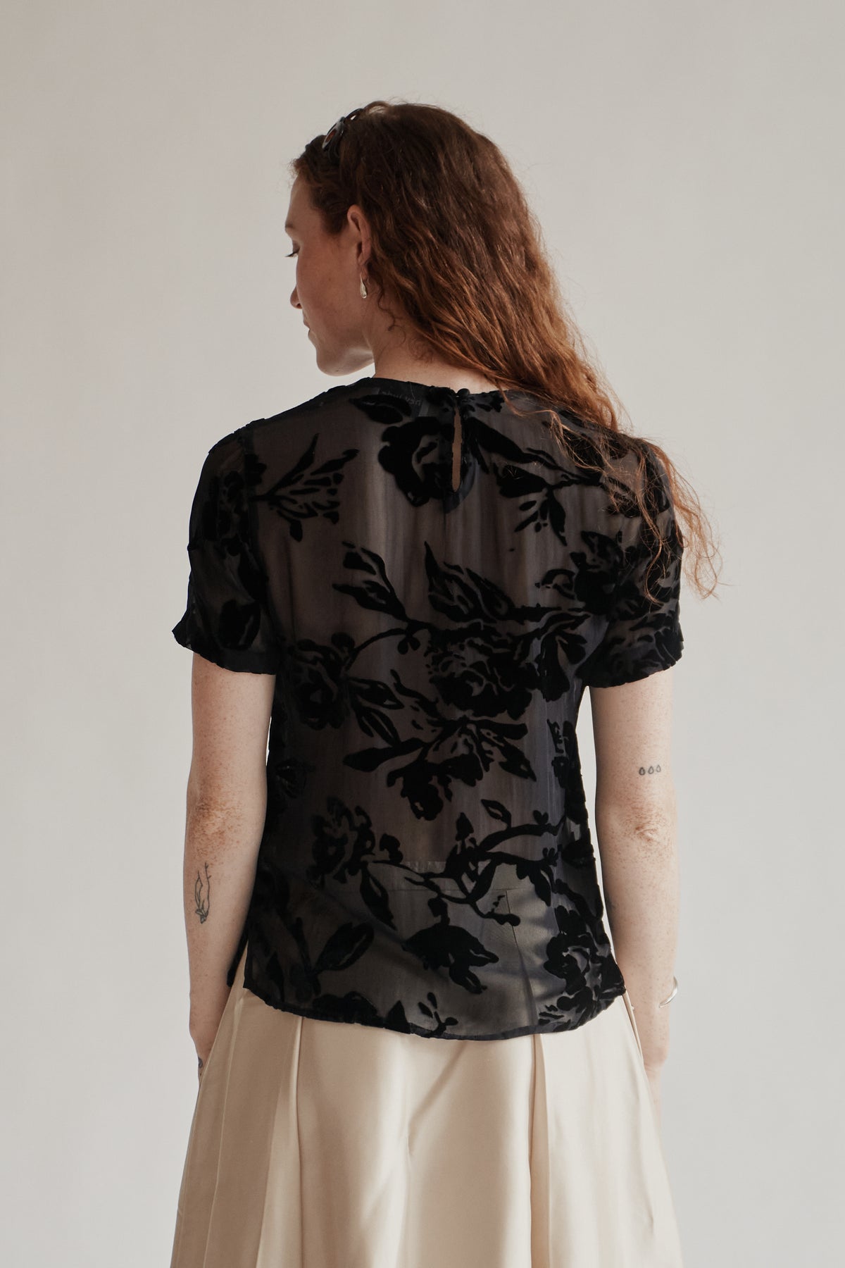 Onyx Sheer Silk Floral Burnout Tee - Hey Jude