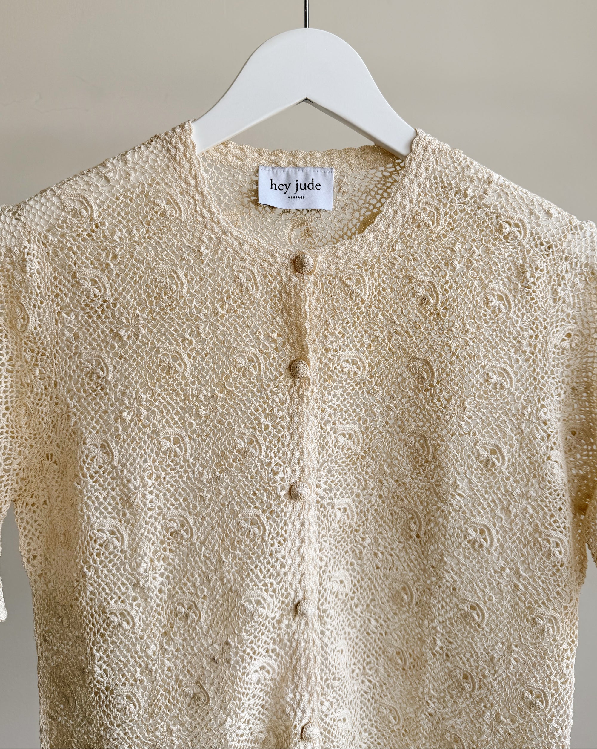 Cream Cotton Crochet Cardigan Tee