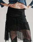 Ink Silk Sheer Plisse Midi Skirt