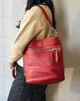 Chili Leather Zip-Front Shoulder Bag