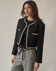 Black Boucle Jacket With Contrast Trim