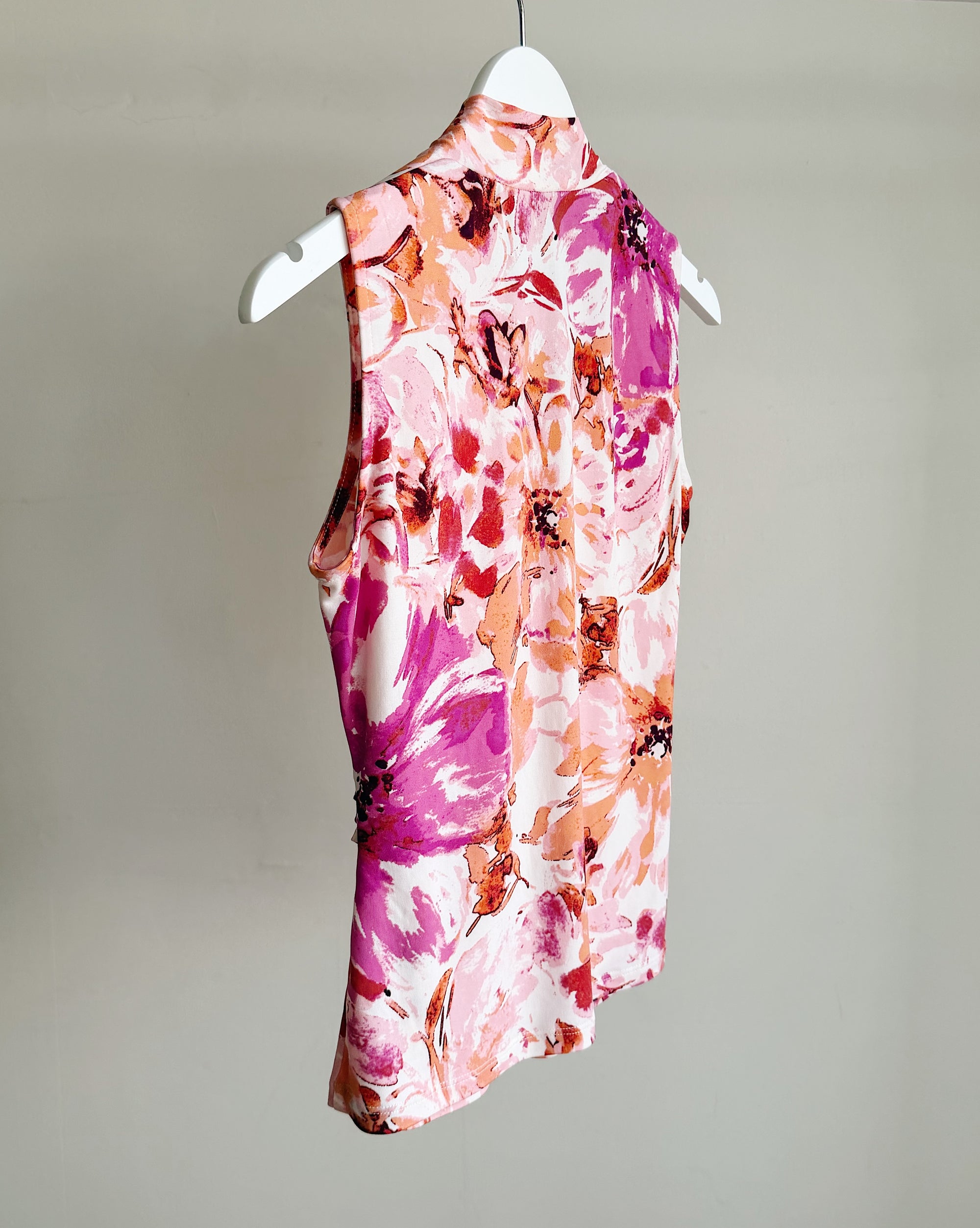 Pink Floral Draped Sleeveless Top