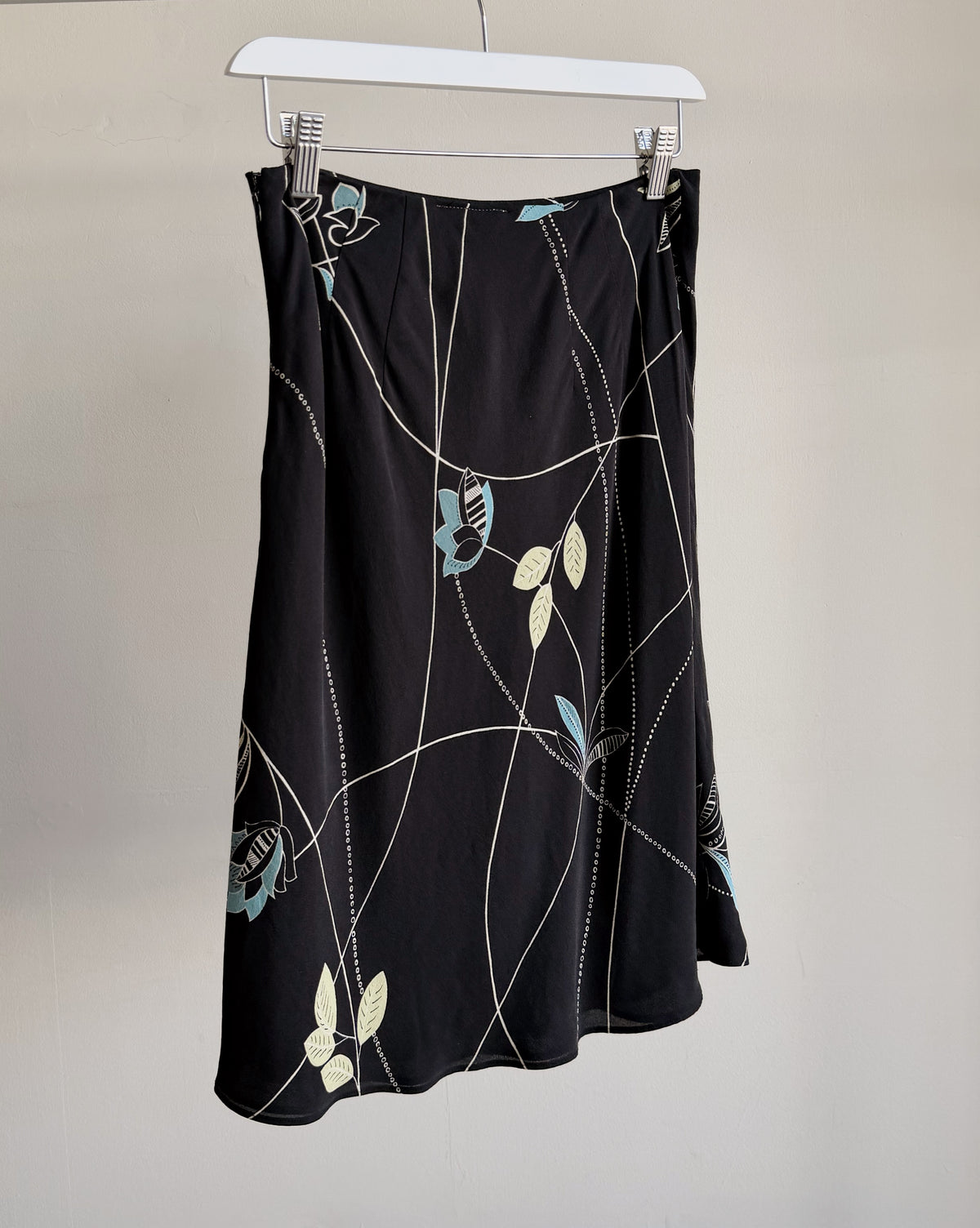 Navy Floral Print Silk Skirt