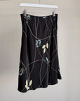 Navy Floral Print Silk Skirt