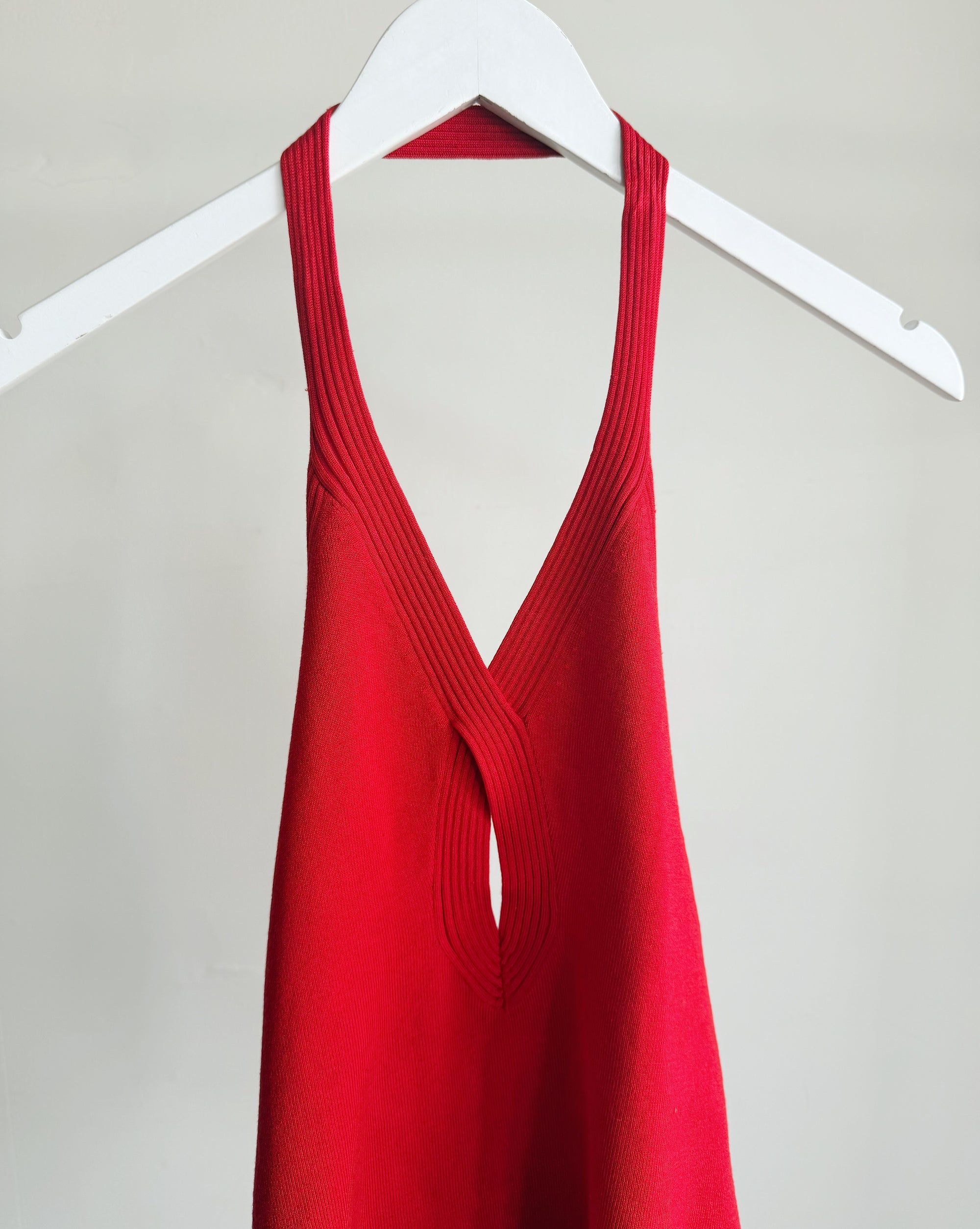 Cherry Red Silk Knit Halter Top