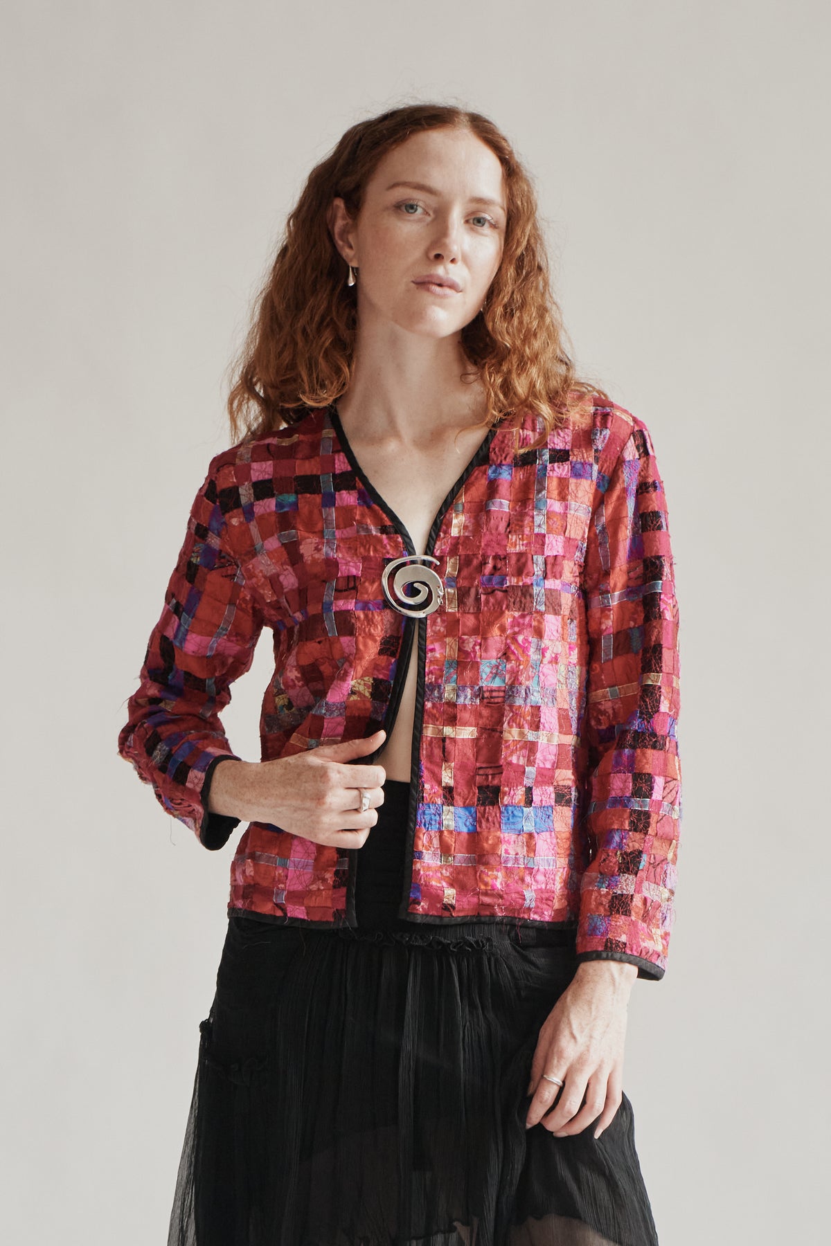 Fuchsia Tonal Silk Patchwork Jacket
