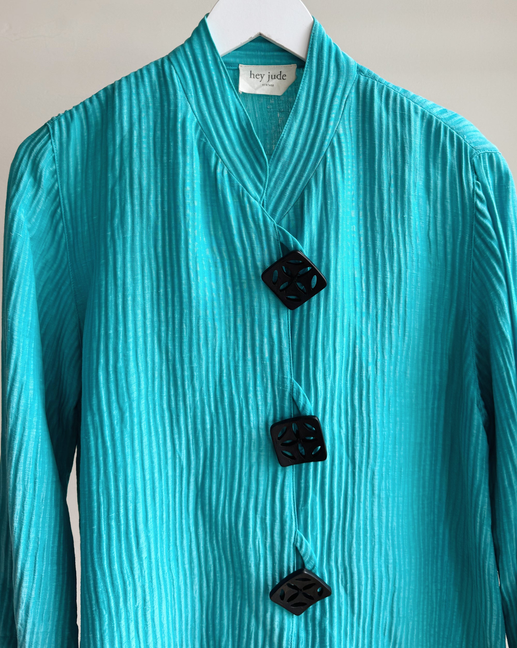 Turquoise Silk + Linen Pleated Jacket - Hey Jude