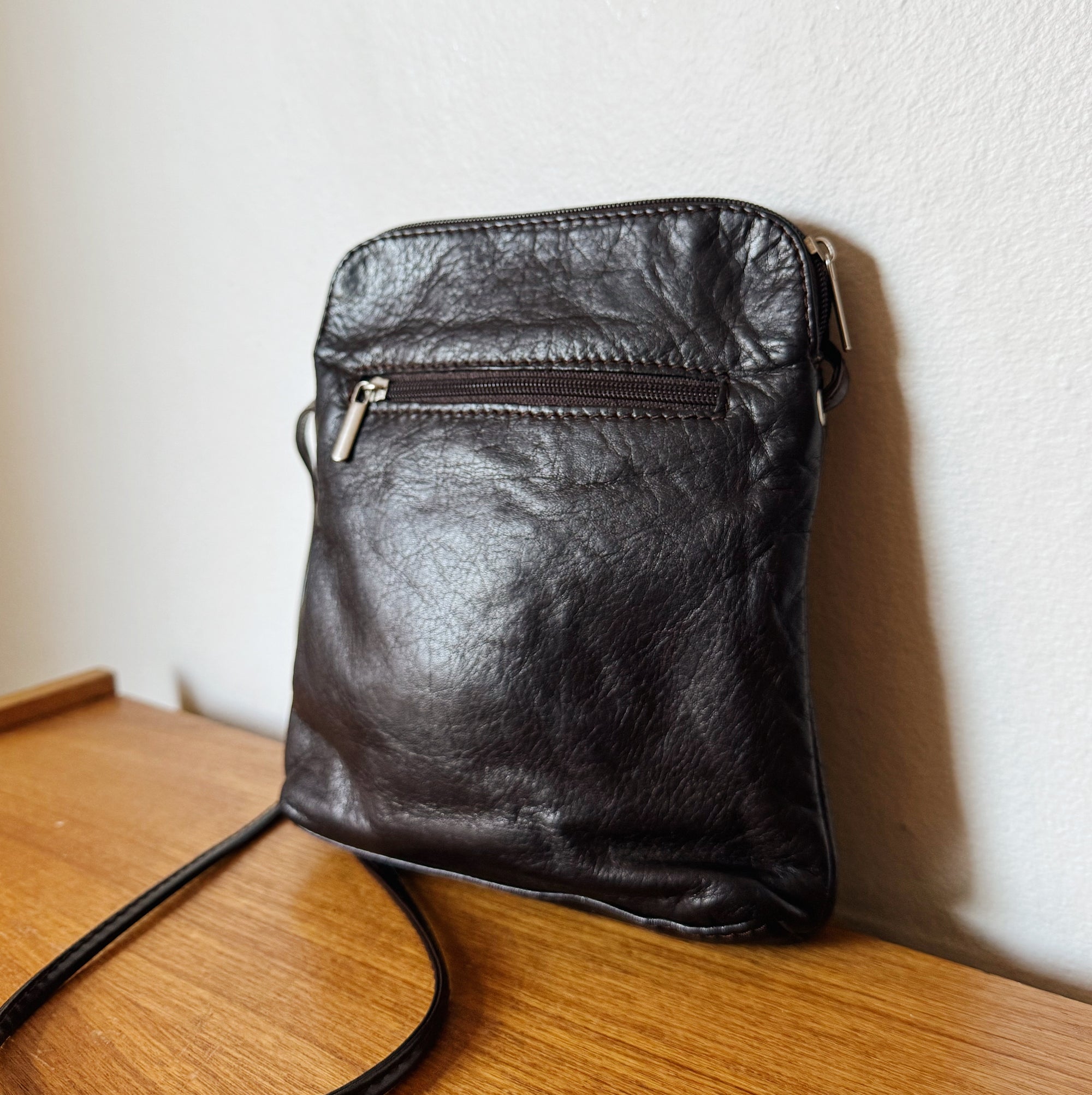 Dark Brown Leather Crossbody Pouch - Hey Jude