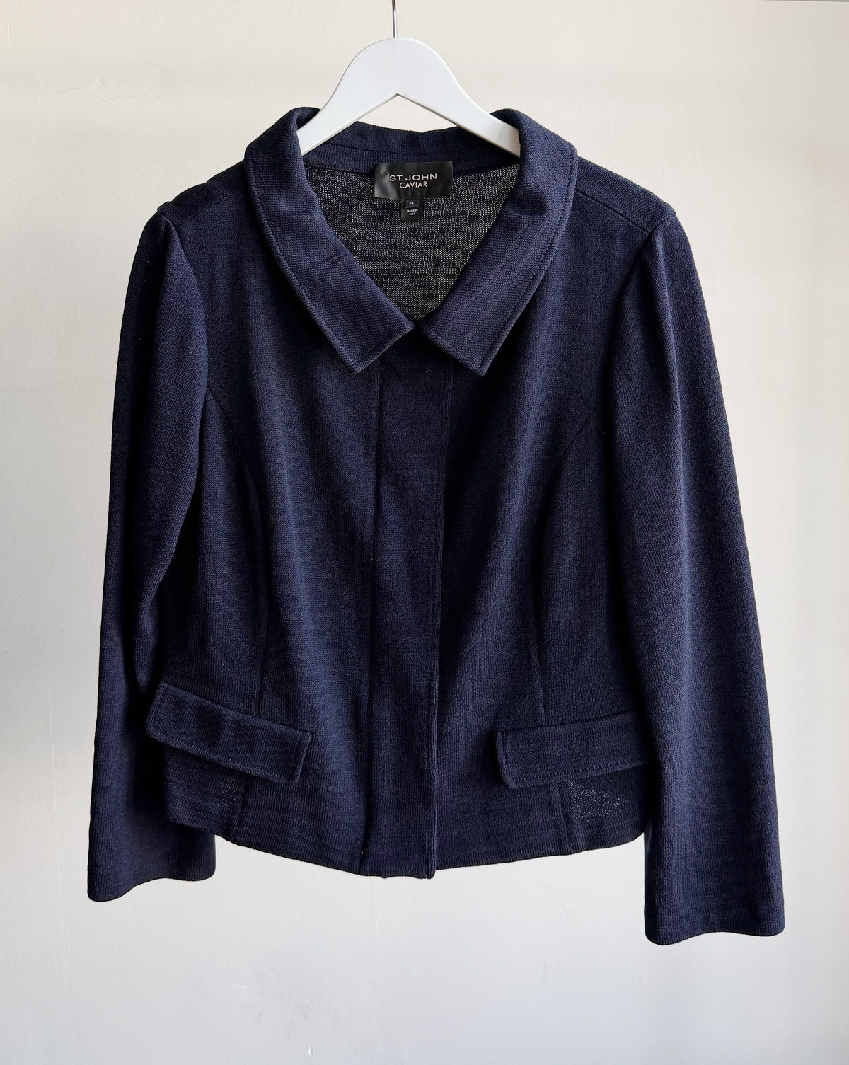 St John Navy Wool Zip-Up Cardigan