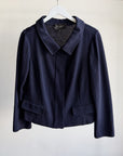 St John Navy Wool Zip-Up Cardigan