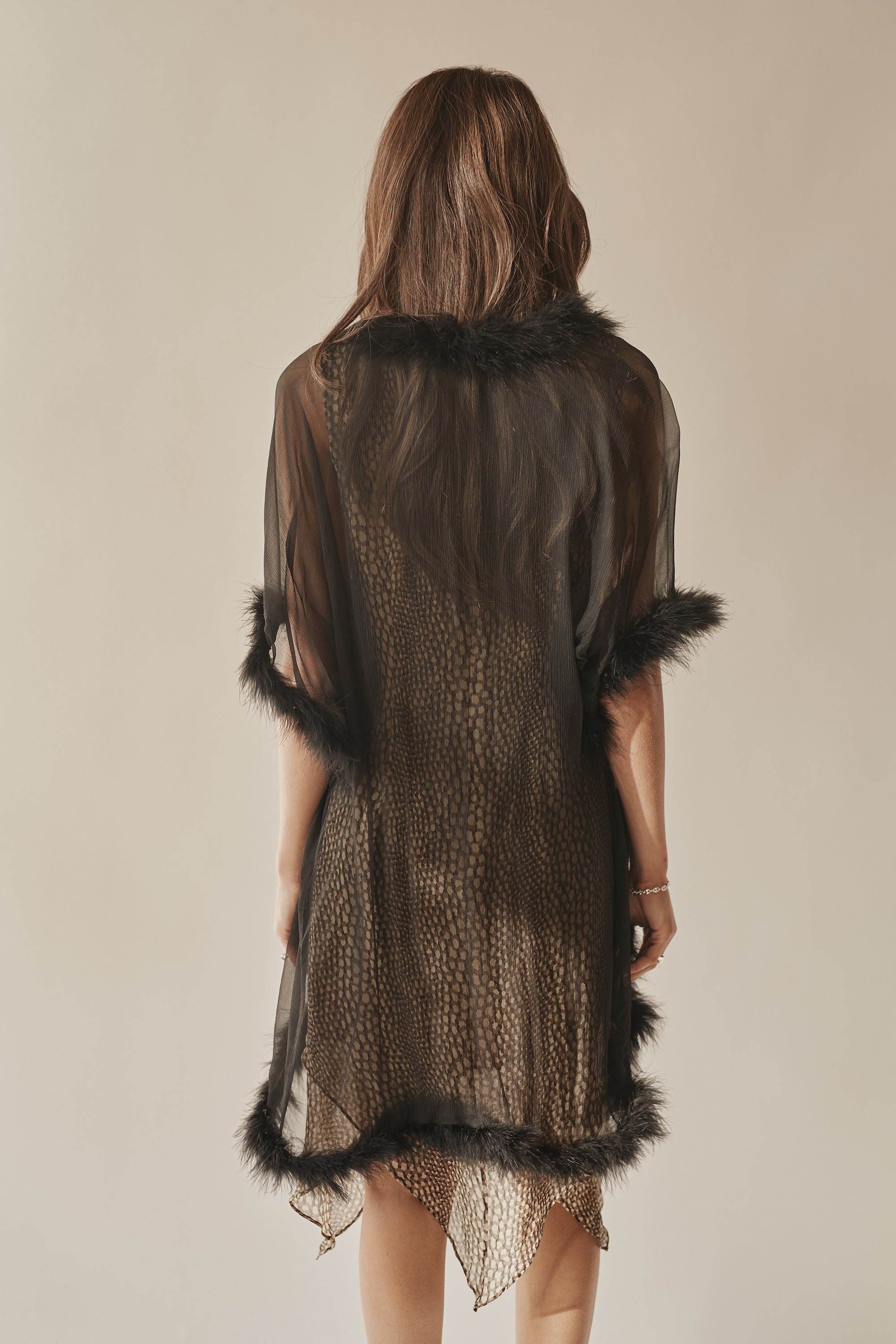 Sheer Silk Black Robe With Ostrich Plume Trim – Hey Jude