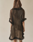 Sheer Silk Black Robe With Ostrich Plume Trim