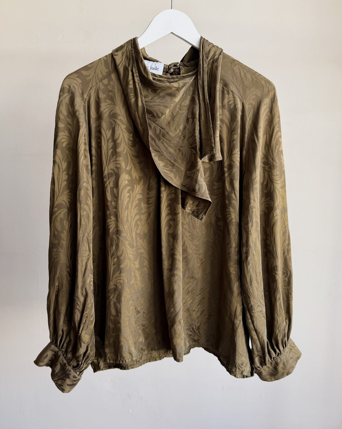 Olive Jacquard  Silk Blouse