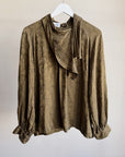 Olive Jacquard  Silk Blouse
