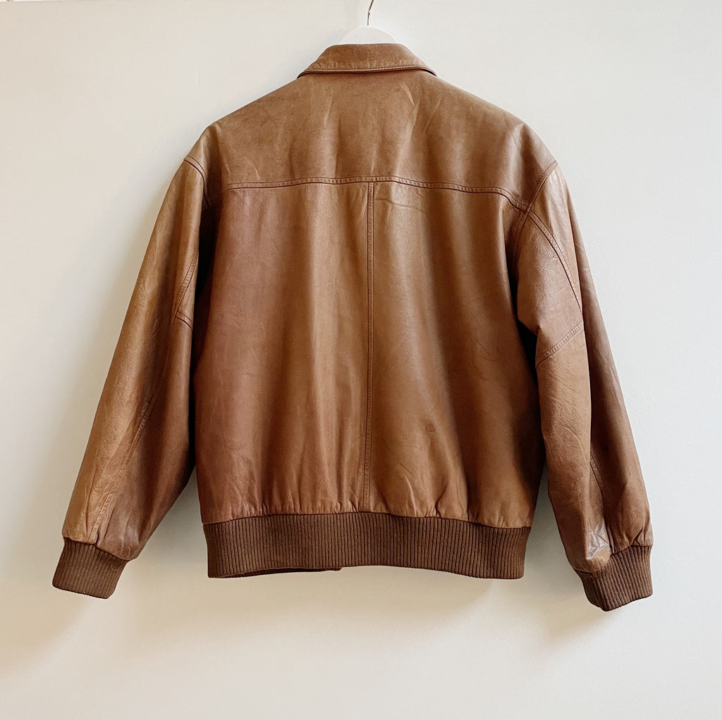 Tawny Distressed Leather Bomber