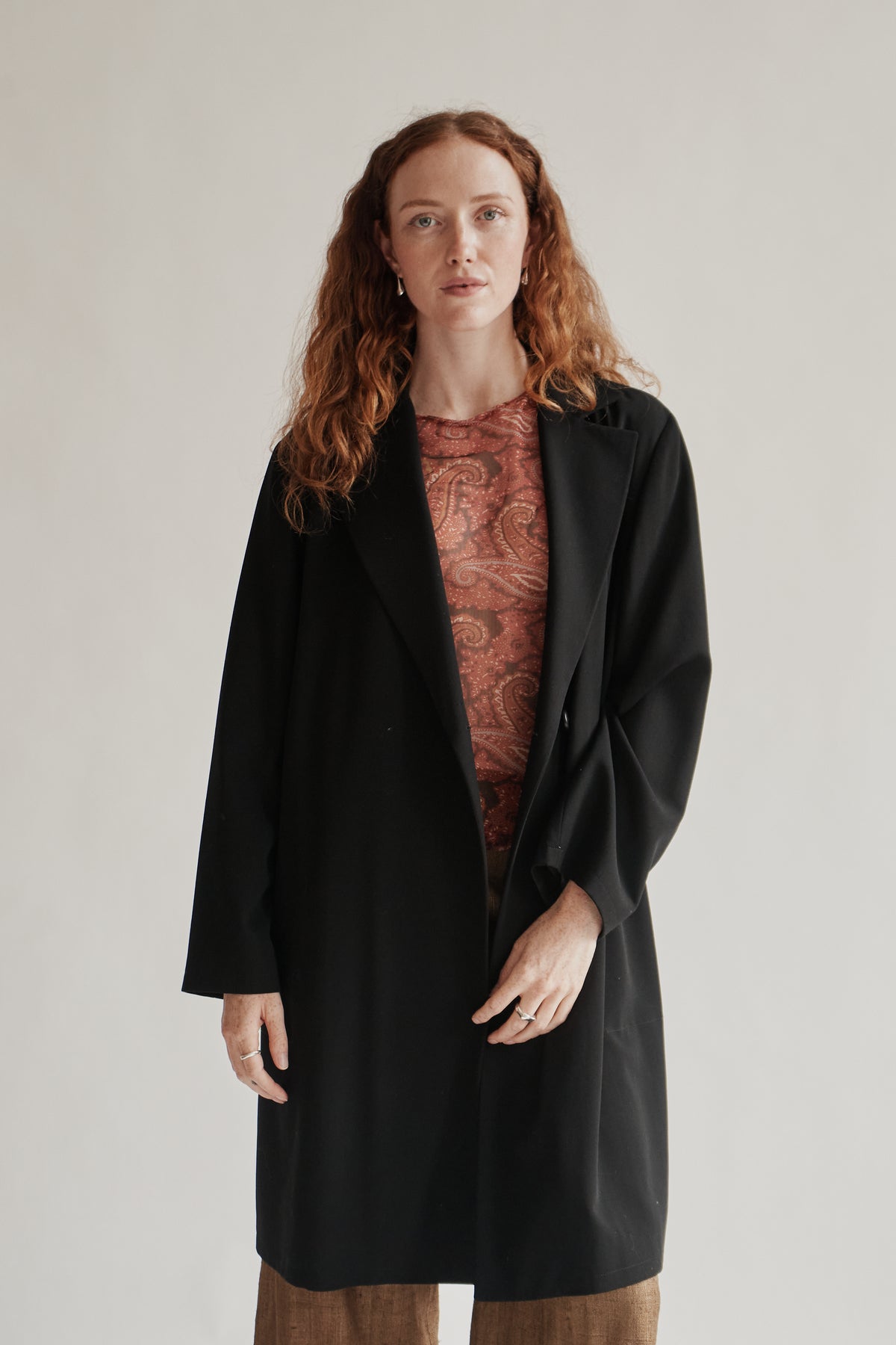 Black Long Minimalist Wool Jacket