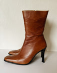 Tobacco Leather Heeled Mid-Calf Boots | Size 38 - Hey Jude
