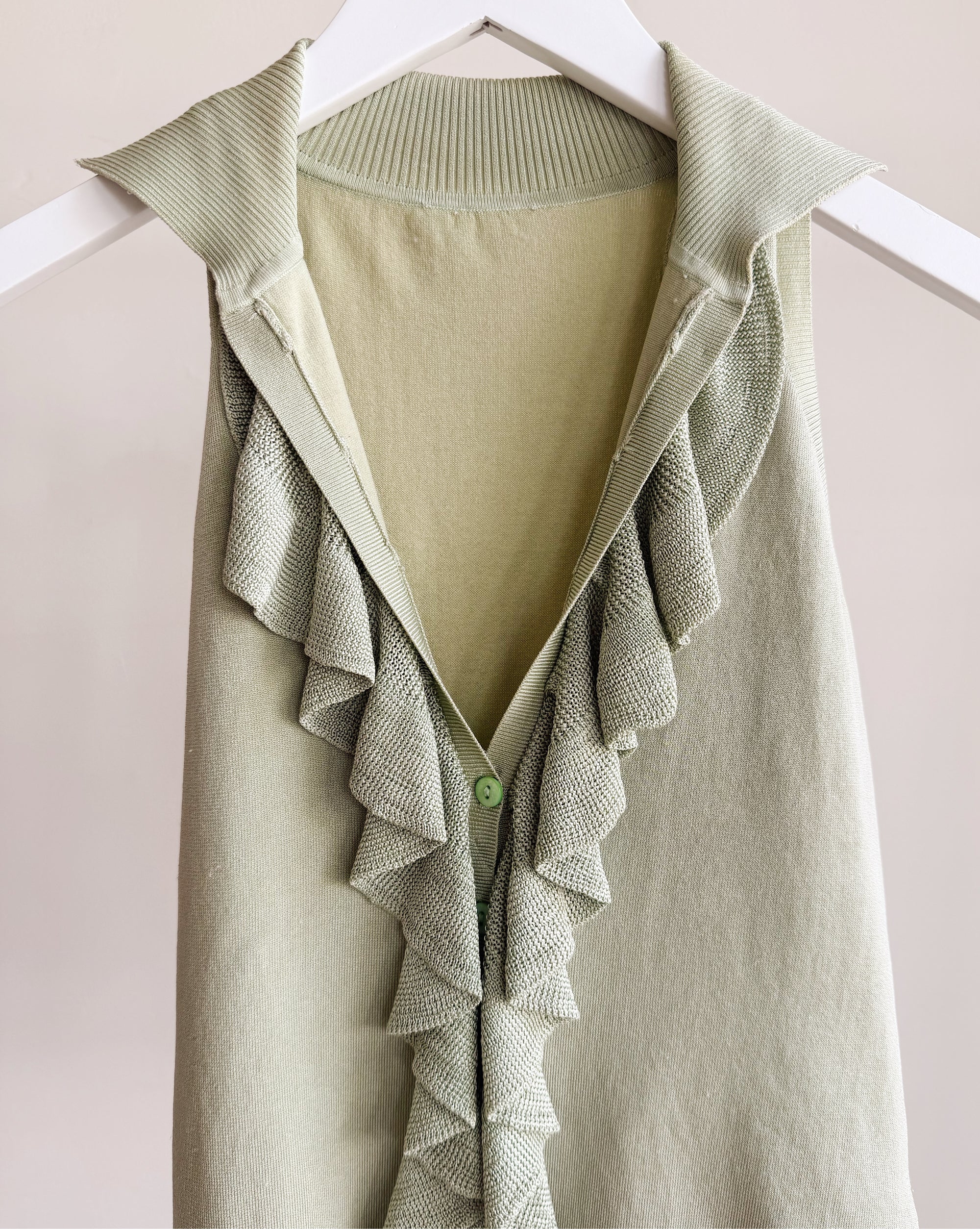 Sage Ruffle Silk Knit Top
