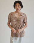 Red Marled Silk Knit Button Tee - Hey Jude