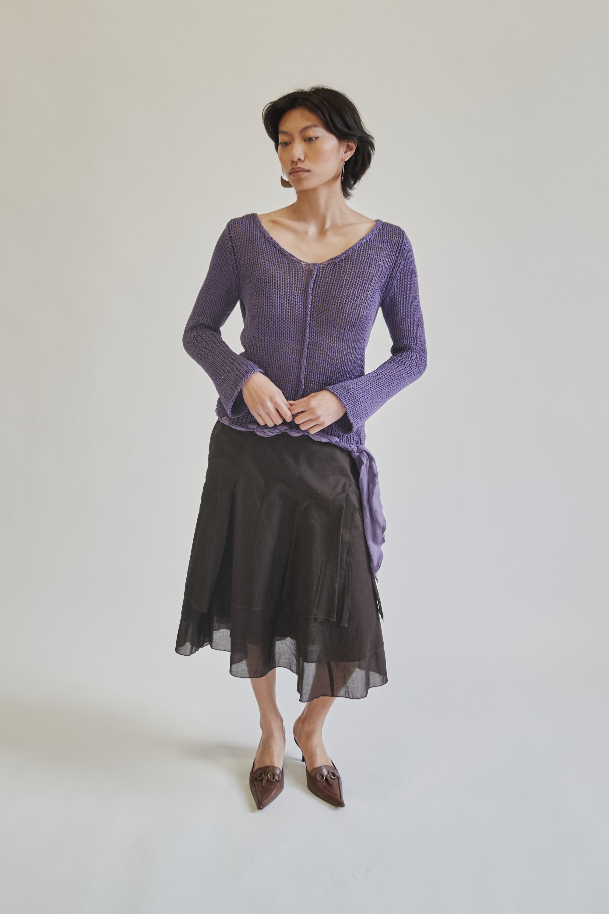 Grape Open Knit V-Neck Top - Hey Jude