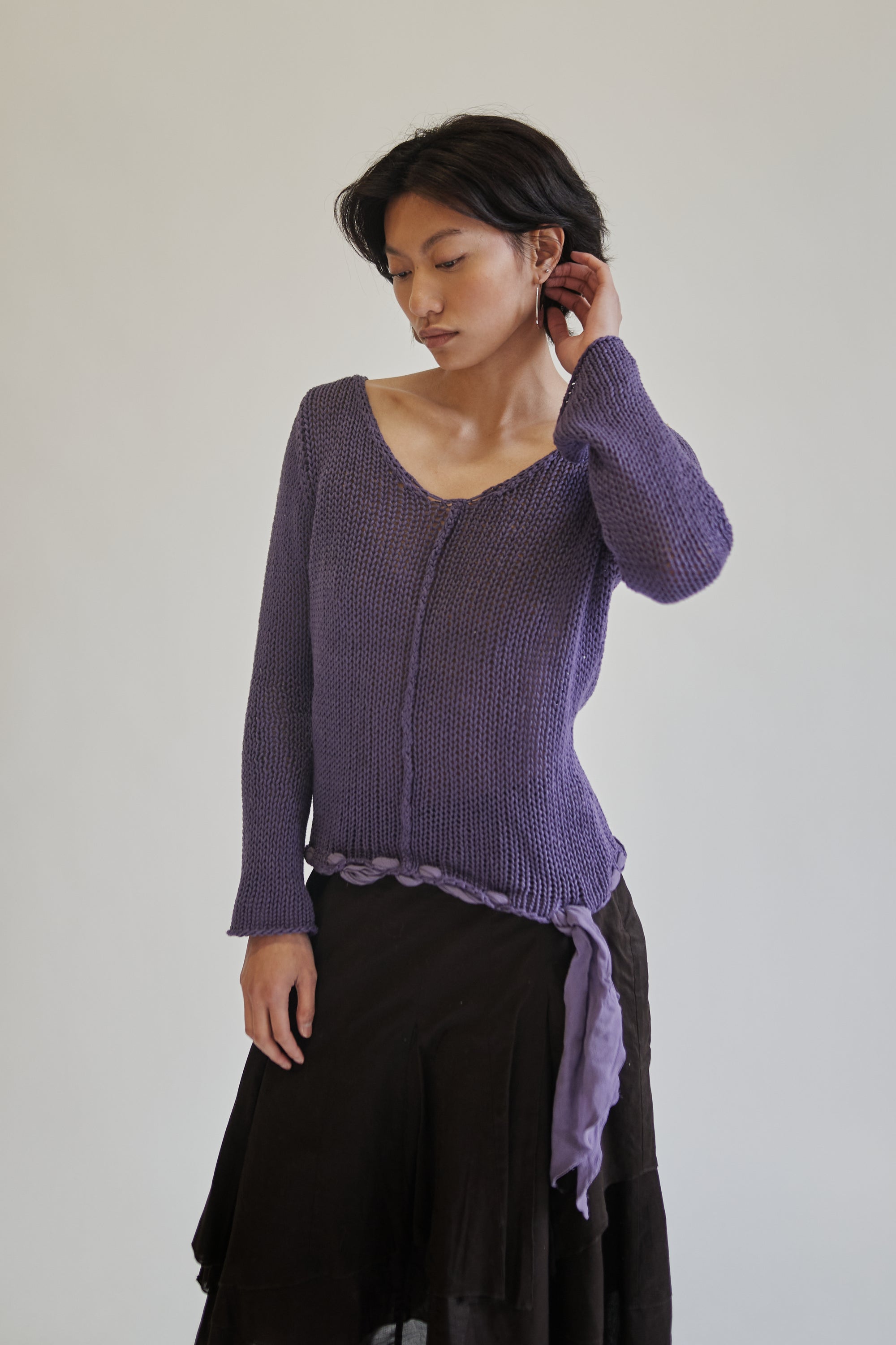 Grape Open Knit V-Neck Top - Hey Jude