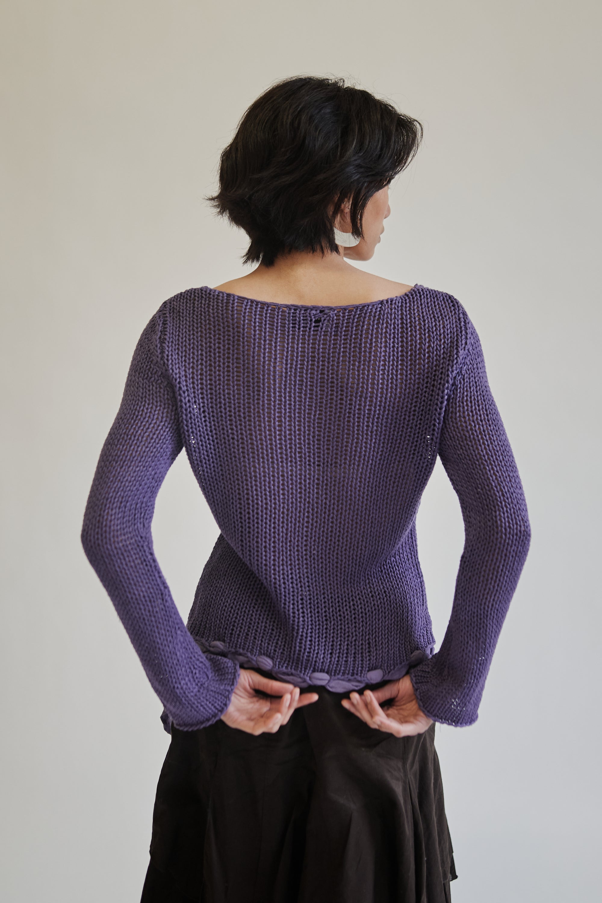 Grape Open Knit V-Neck Top - Hey Jude