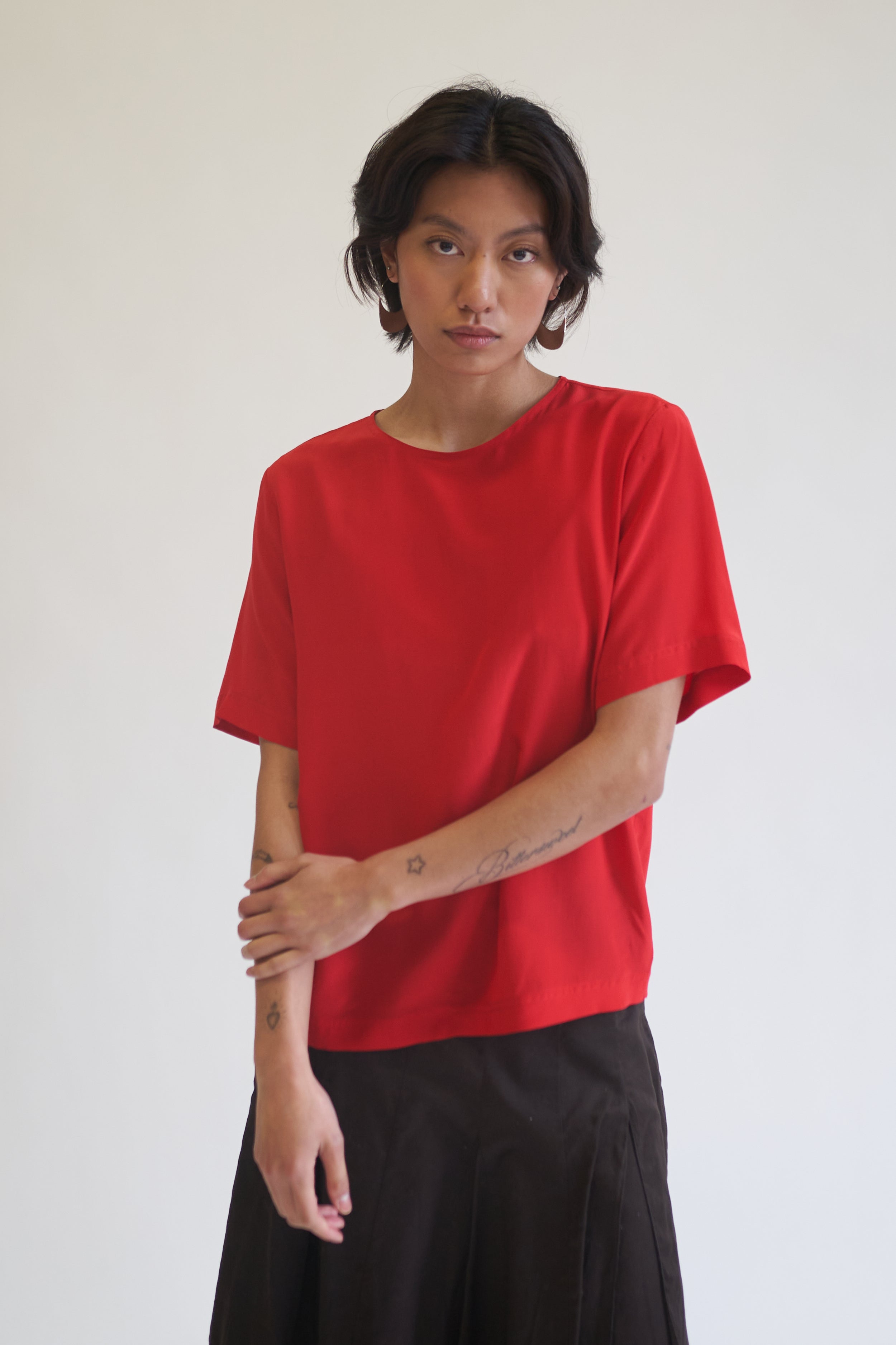 Ruby Red Boxy Silk Tee – Hey Jude