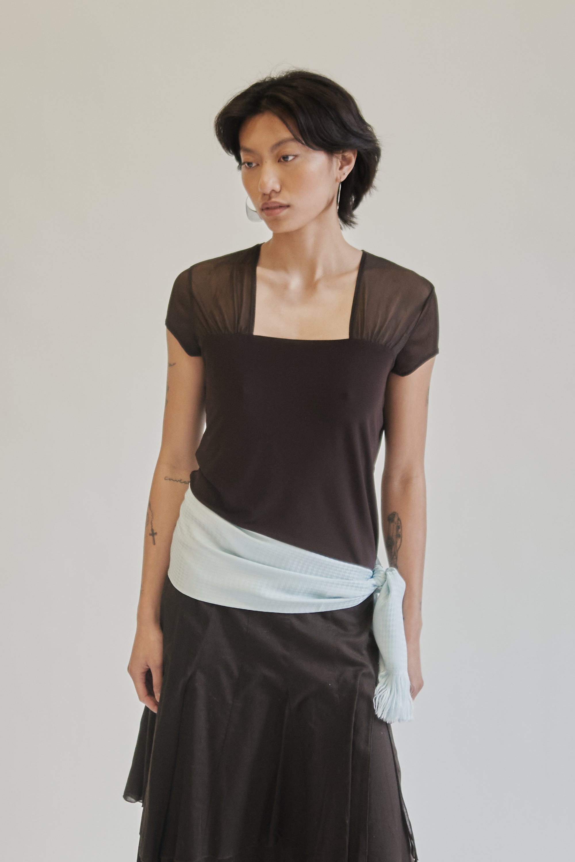 Chocolate Sheer Panel Top - Hey Jude