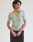 Celeste Silk Ribbed Button Knit Tee - Hey Jude