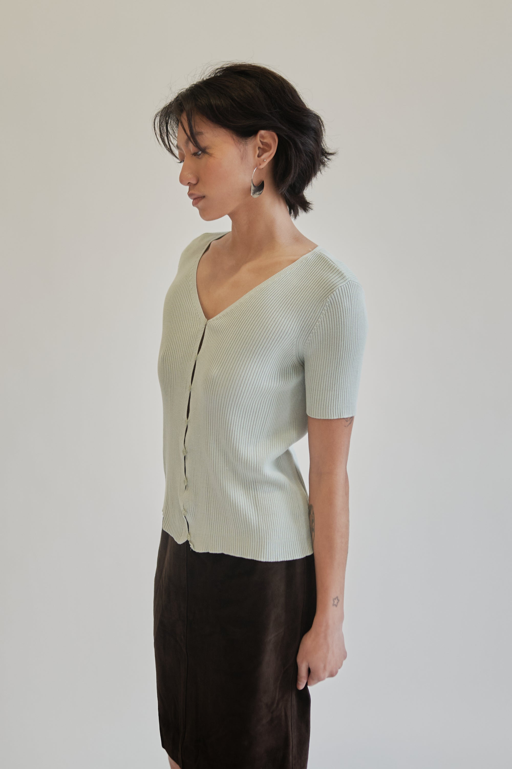 Celeste Silk Ribbed Button Knit Tee - Hey Jude