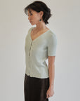 Celeste Silk Ribbed Button Knit Tee - Hey Jude
