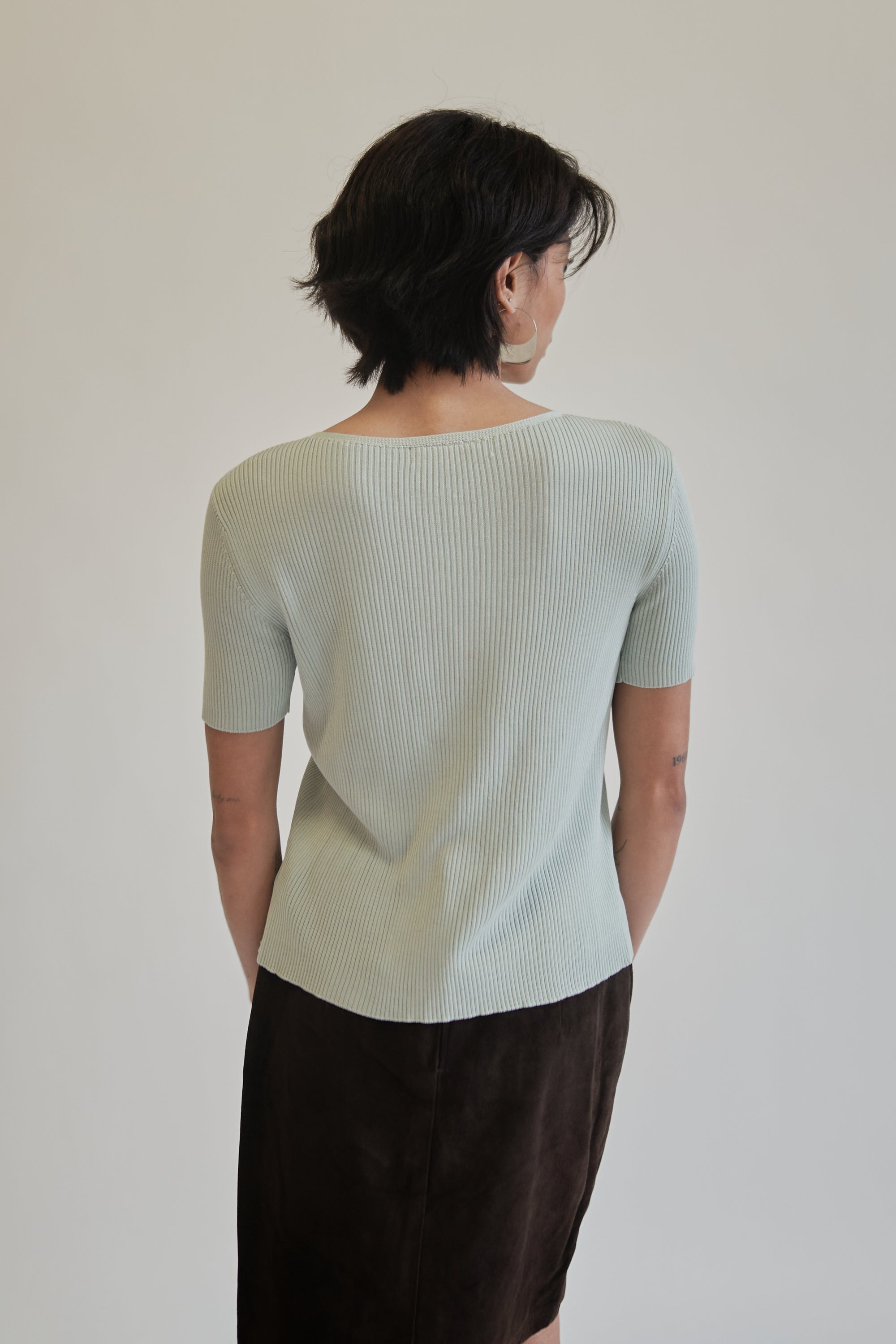 Celeste Silk Ribbed Button Knit Tee - Hey Jude