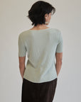 Celeste Silk Ribbed Button Knit Tee - Hey Jude