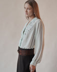 Powder Blue Embroidered Silk Blouse