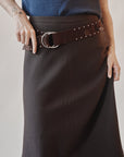 Espresso Suede Studded Floral Belt