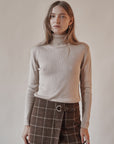 Taupe Ribbed Silk Turtleneck