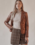 Cognac Leather Blazer Jacket